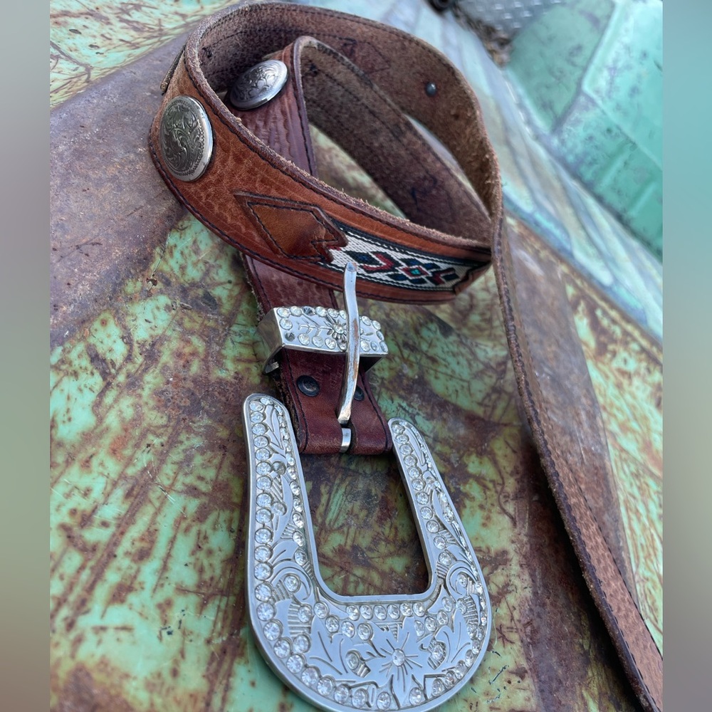 Brown Leather Belt with Silver Buckle